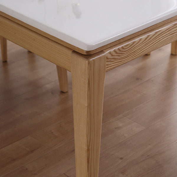Medieval Modern Marble Rectangle Table White Table with Wooden Base and 4 Legs Clearhalo ' dining_table' 'Dining Tables & Seating' 'Dining Tables' 'furn' 'furn_dining_table' 'Furniture' 'furniture_dining_table' 'Kitchen & Dining Furniture' 'kitchen&dining_furn' 'kitchen' 'kitchen_dining_table' 4111899