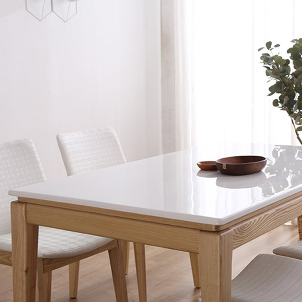 Medieval Modern Marble Rectangle Table White Table with Wooden Base and 4 Legs Clearhalo ' dining_table' 'Dining Tables & Seating' 'Dining Tables' 'furn' 'furn_dining_table' 'Furniture' 'furniture_dining_table' 'Kitchen & Dining Furniture' 'kitchen&dining_furn' 'kitchen' 'kitchen_dining_table' 4111901