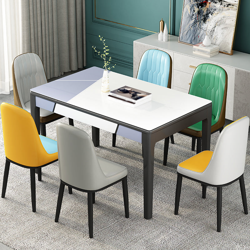 Glass Dining Table Mid-Century Style 4 Legs Base Rectangle Table for Dining Room Clearhalo ' dining_table' 'Dining Tables & Seating' 'Dining Tables' 'furn' 'furn_dining_table' 'Furniture' 'furniture_dining_table' 'Kitchen & Dining Furniture' 'kitchen&dining_furn' 'kitchen' 'kitchen_dining_table' 4111909