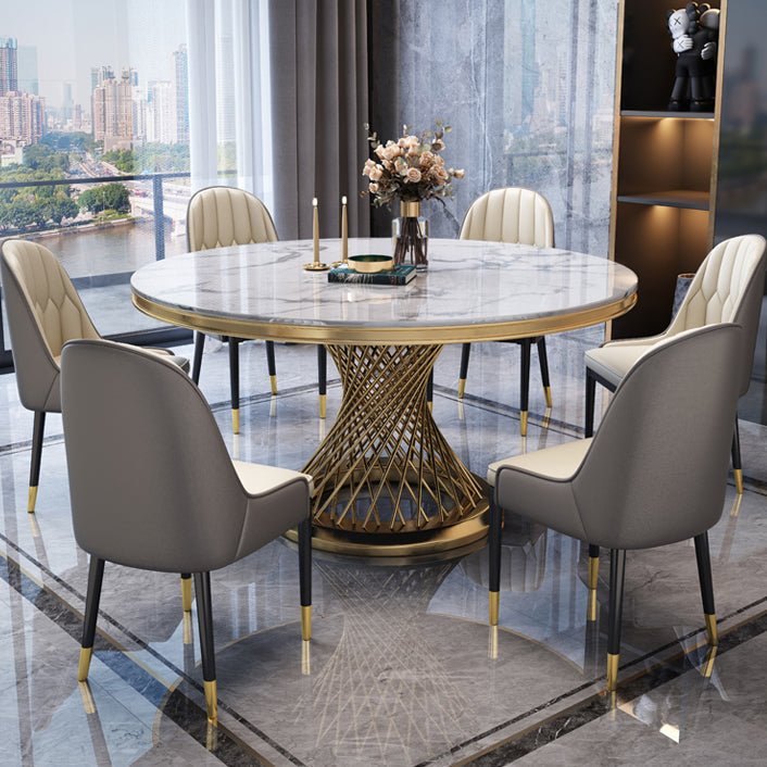 Marble Dining Table Single Pedestal Base Luxury Style Round Table for Dining Room Clearhalo ' dining_table' 'Dining Tables & Seating' 'Dining Tables' 'Furniture' 'furniture_dining_table' 'Kitchen & Dining Furniture' 'kitchen&dining_furn' 'kitchen' 'kitchen_dining_table' 4111924
