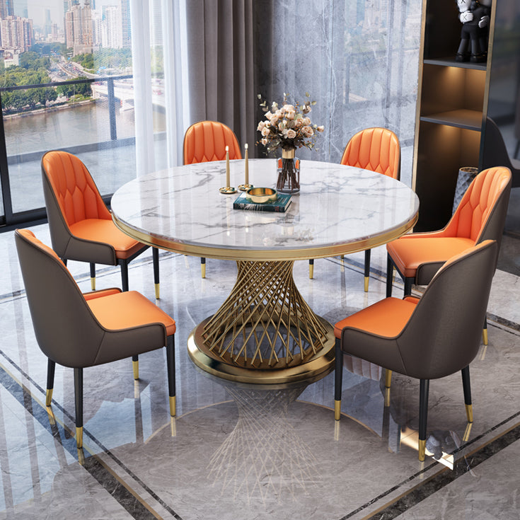 Marble Dining Table Single Pedestal Base Luxury Style Round Table for Dining Room Clearhalo ' dining_table' 'Dining Tables & Seating' 'Dining Tables' 'Furniture' 'furniture_dining_table' 'Kitchen & Dining Furniture' 'kitchen&dining_furn' 'kitchen' 'kitchen_dining_table' 4111926