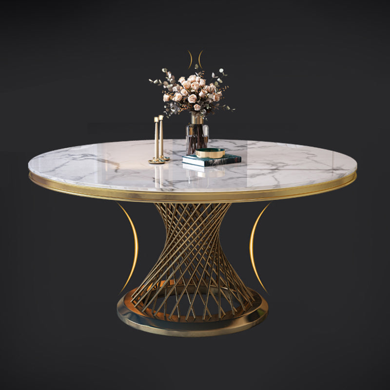 Marble Dining Table Single Pedestal Base Luxury Style Round Table for Dining Room Clearhalo ' dining_table' 'Dining Tables & Seating' 'Dining Tables' 'Furniture' 'furniture_dining_table' 'Kitchen & Dining Furniture' 'kitchen&dining_furn' 'kitchen' 'kitchen_dining_table' 4111927