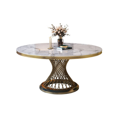 Marble Dining Table Single Pedestal Base Luxury Style Round Table for Dining Room 63"L x 63"W x 29.5"H Clearhalo ' dining_table' 'Dining Tables & Seating' 'Dining Tables' 'Furniture' 'furniture_dining_table' 'Kitchen & Dining Furniture' 'kitchen&dining_furn' 'kitchen' 'kitchen_dining_table' 4111928
