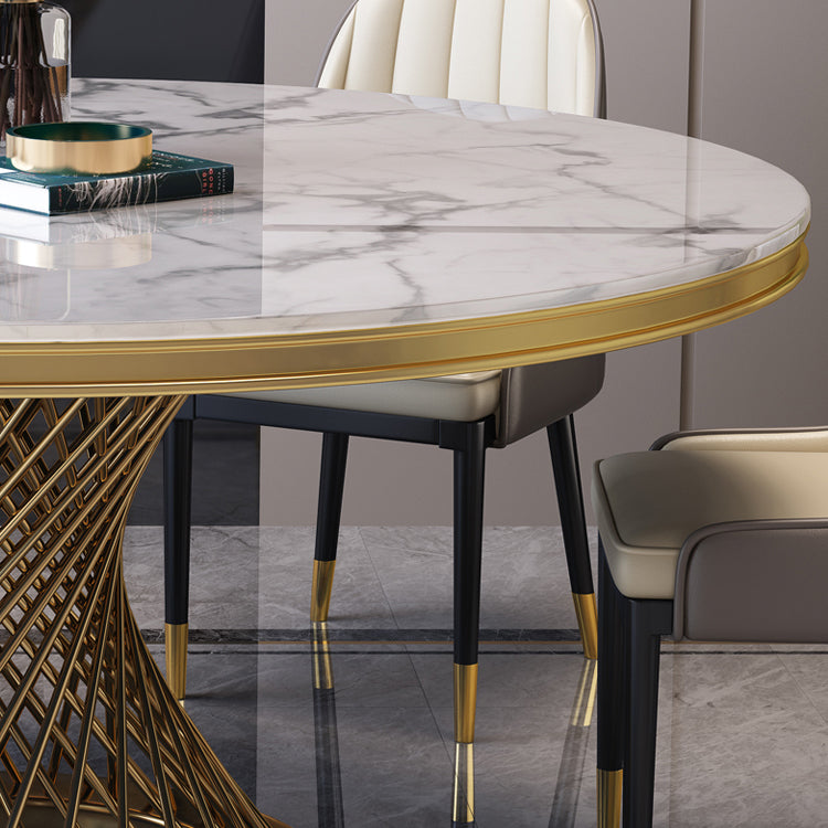 Marble Dining Table Single Pedestal Base Luxury Style Round Table for Dining Room Clearhalo ' dining_table' 'Dining Tables & Seating' 'Dining Tables' 'Furniture' 'furniture_dining_table' 'Kitchen & Dining Furniture' 'kitchen&dining_furn' 'kitchen' 'kitchen_dining_table' 4111931