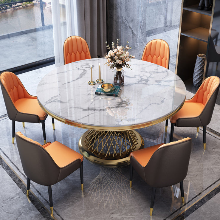 Marble Dining Table Single Pedestal Base Luxury Style Round Table for Dining Room Clearhalo ' dining_table' 'Dining Tables & Seating' 'Dining Tables' 'Furniture' 'furniture_dining_table' 'Kitchen & Dining Furniture' 'kitchen&dining_furn' 'kitchen' 'kitchen_dining_table' 4111933