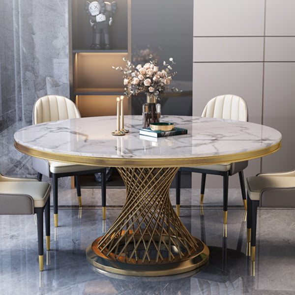 Marble Dining Table Single Pedestal Base Luxury Style Round Table for Dining Room Clearhalo ' dining_table' 'Dining Tables & Seating' 'Dining Tables' 'Furniture' 'furniture_dining_table' 'Kitchen & Dining Furniture' 'kitchen&dining_furn' 'kitchen' 'kitchen_dining_table' 4111934