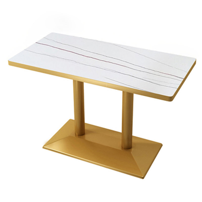 Metal Traditional Luxury Table Pedestal Base Table for Kitchen and Dining Room Rectangle White Gold Without Chairs Clearhalo ' dining_table' 'Dining Tables & Seating' 'Dining Tables' 'furn' 'furn_dining_table' 'Furniture' 'furniture_dining_table' 'Kitchen & Dining Furniture' 'kitchen&dining_furn' 'kitchen' 'kitchen_dining_table' 4111970