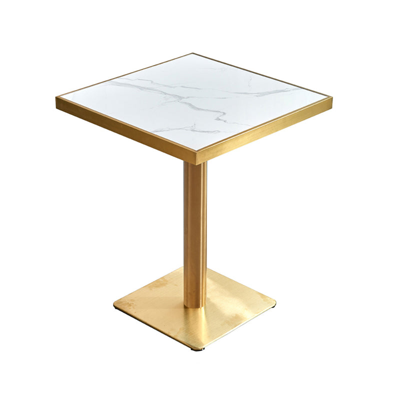 23.6-inch Traditional Luxury Table Dining Metal Pedestal Table Square White-Gold Without Chairs Clearhalo ' dining_table' 'Dining Tables & Seating' 'Dining Tables' 'furn' 'furn_dining_table' 'Furniture' 'furniture_dining_table' 'Kitchen & Dining Furniture' 'kitchen&dining_furn' 'kitchen' 'kitchen_dining_table' 4111991