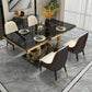 Rectangle Traditional Luxury Dining Table Sintered Stone Table with Gold Trestle Base Clearhalo ' dining_table' 'Dining Tables & Seating' 'Dining Tables' 'furn' 'furn_dining_table' 'Furniture' 'furniture_dining_table' 'Kitchen & Dining Furniture' 'kitchen&dining_furn' 'kitchen' 'kitchen_dining_table' 4112030