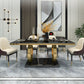 Rectangle Traditional Luxury Dining Table Sintered Stone Table with Gold Trestle Base Clearhalo ' dining_table' 'Dining Tables & Seating' 'Dining Tables' 'furn' 'furn_dining_table' 'Furniture' 'furniture_dining_table' 'Kitchen & Dining Furniture' 'kitchen&dining_furn' 'kitchen' 'kitchen_dining_table' 4112031