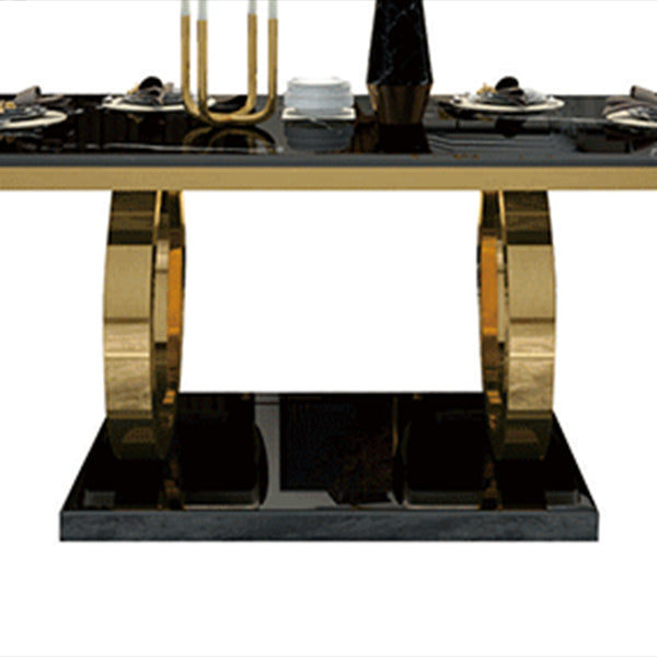 Rectangle Traditional Luxury Dining Table Sintered Stone Table with Gold Trestle Base Clearhalo ' dining_table' 'Dining Tables & Seating' 'Dining Tables' 'furn' 'furn_dining_table' 'Furniture' 'furniture_dining_table' 'Kitchen & Dining Furniture' 'kitchen&dining_furn' 'kitchen' 'kitchen_dining_table' 4112034