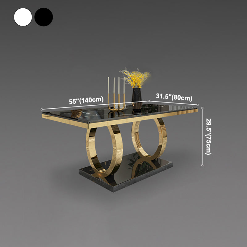 Rectangle Traditional Luxury Dining Table Sintered Stone Table with Gold Trestle Base Clearhalo ' dining_table' 'Dining Tables & Seating' 'Dining Tables' 'furn' 'furn_dining_table' 'Furniture' 'furniture_dining_table' 'Kitchen & Dining Furniture' 'kitchen&dining_furn' 'kitchen' 'kitchen_dining_table' 4112036