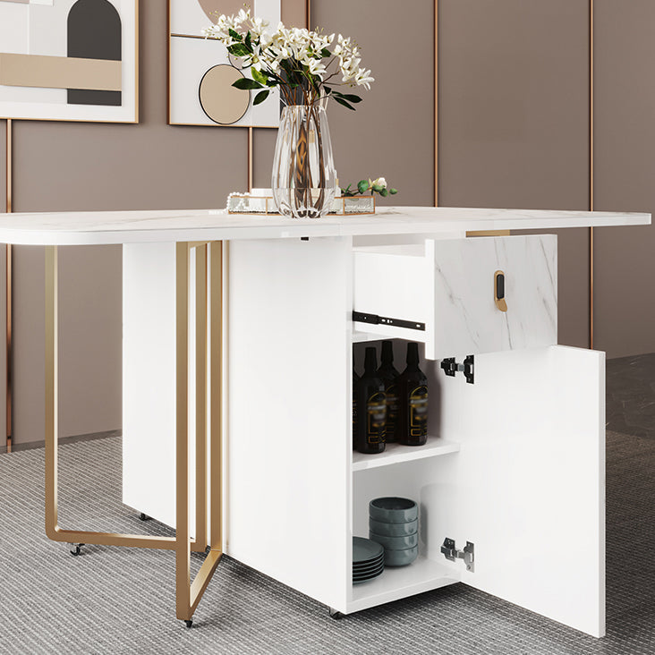 Contemporary Rectangle Dining Table Sintered Stone Drop-Leaf Table with Metal Base for Dining Room Clearhalo ' dining_table' 'Dining Tables & Seating' 'Dining Tables' 'furn' 'furn_dining_table' 'Furniture' 'furniture_dining_table' 'Kitchen & Dining Furniture' 'kitchen&dining_furn' 'kitchen' 'kitchen_dining_table' 4112042
