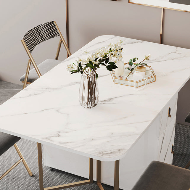 Contemporary Rectangle Dining Table Sintered Stone Drop-Leaf Table with Metal Base for Dining Room Clearhalo ' dining_table' 'Dining Tables & Seating' 'Dining Tables' 'furn' 'furn_dining_table' 'Furniture' 'furniture_dining_table' 'Kitchen & Dining Furniture' 'kitchen&dining_furn' 'kitchen' 'kitchen_dining_table' 4112045