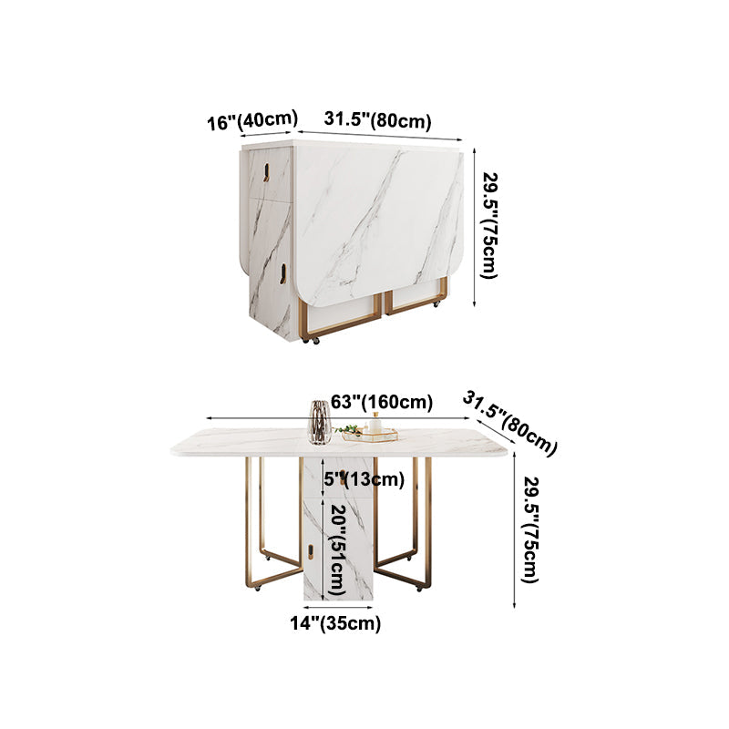 Contemporary Rectangle Dining Table Sintered Stone Drop-Leaf Table with Metal Base for Dining Room Clearhalo ' dining_table' 'Dining Tables & Seating' 'Dining Tables' 'furn' 'furn_dining_table' 'Furniture' 'furniture_dining_table' 'Kitchen & Dining Furniture' 'kitchen&dining_furn' 'kitchen' 'kitchen_dining_table' 4112053