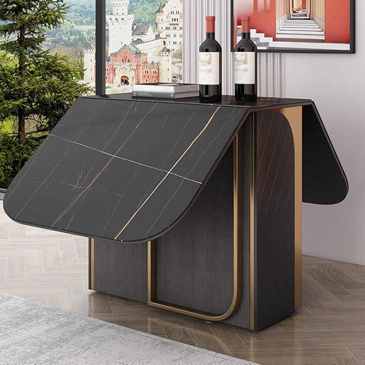 Modern Style Rectangle Dining Table 62.6" Sintered Stone Drop-Leaf Table with Metal Base Clearhalo ' dining_table' 'Dining Tables & Seating' 'Dining Tables' 'furn' 'furn_dining_table' 'Furniture' 'furniture_dining_table' 'Kitchen & Dining Furniture' 'kitchen&dining_furn' 'kitchen' 'kitchen_dining_table' 4112057