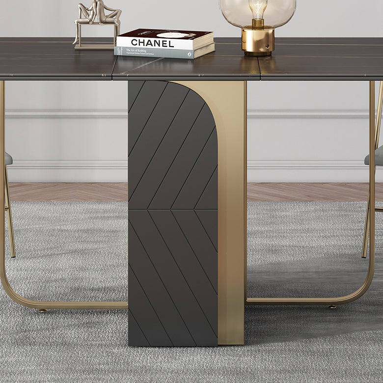 Modern Style Rectangle Dining Table 62.6" Sintered Stone Drop-Leaf Table with Metal Base Clearhalo ' dining_table' 'Dining Tables & Seating' 'Dining Tables' 'furn' 'furn_dining_table' 'Furniture' 'furniture_dining_table' 'Kitchen & Dining Furniture' 'kitchen&dining_furn' 'kitchen' 'kitchen_dining_table' 4112062