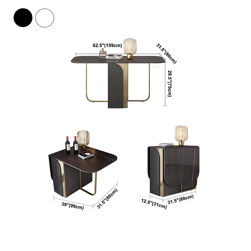 Modern Style Rectangle Dining Table 62.6" Sintered Stone Drop-Leaf Table with Metal Base Clearhalo ' dining_table' 'Dining Tables & Seating' 'Dining Tables' 'furn' 'furn_dining_table' 'Furniture' 'furniture_dining_table' 'Kitchen & Dining Furniture' 'kitchen&dining_furn' 'kitchen' 'kitchen_dining_table' 4112064