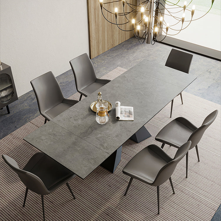 Rectangle Traditional Luxury Dining Table Sintered Stone Table with Double Pedestal Base Gray Without Chairs Clearhalo ' dining_table' 'Dining Tables & Seating' 'Dining Tables' 'furn' 'furn_dining_table' 'Furniture' 'furniture_dining_table' 'Kitchen & Dining Furniture' 'kitchen&dining_furn' 'kitchen' 'kitchen_dining_table' 4112101