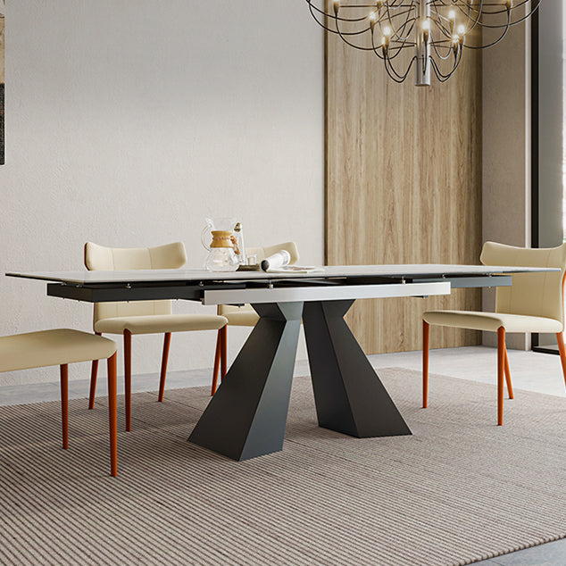 Rectangle Traditional Luxury Dining Table Sintered Stone Table with Double Pedestal Base Clearhalo ' dining_table' 'Dining Tables & Seating' 'Dining Tables' 'furn' 'furn_dining_table' 'Furniture' 'furniture_dining_table' 'Kitchen & Dining Furniture' 'kitchen&dining_furn' 'kitchen' 'kitchen_dining_table' 4112102