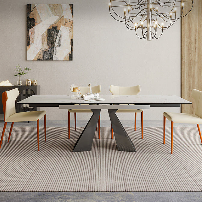 Rectangle Traditional Luxury Dining Table Sintered Stone Table with Double Pedestal Base Clearhalo ' dining_table' 'Dining Tables & Seating' 'Dining Tables' 'furn' 'furn_dining_table' 'Furniture' 'furniture_dining_table' 'Kitchen & Dining Furniture' 'kitchen&dining_furn' 'kitchen' 'kitchen_dining_table' 4112103