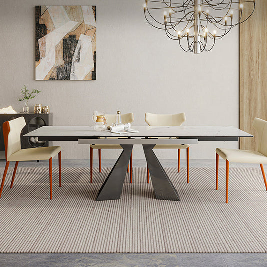 Rectangle Traditional Luxury Dining Table Sintered Stone Table with Double Pedestal Base
