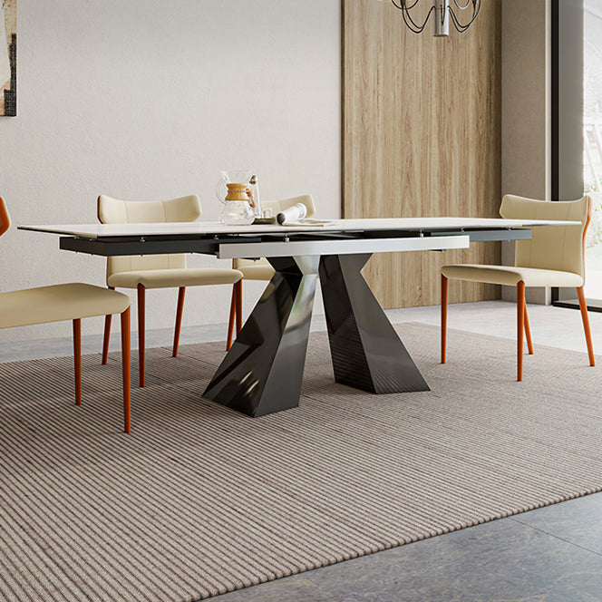 Rectangle Traditional Luxury Dining Table Sintered Stone Table with Double Pedestal Base Clearhalo ' dining_table' 'Dining Tables & Seating' 'Dining Tables' 'furn' 'furn_dining_table' 'Furniture' 'furniture_dining_table' 'Kitchen & Dining Furniture' 'kitchen&dining_furn' 'kitchen' 'kitchen_dining_table' 4112104