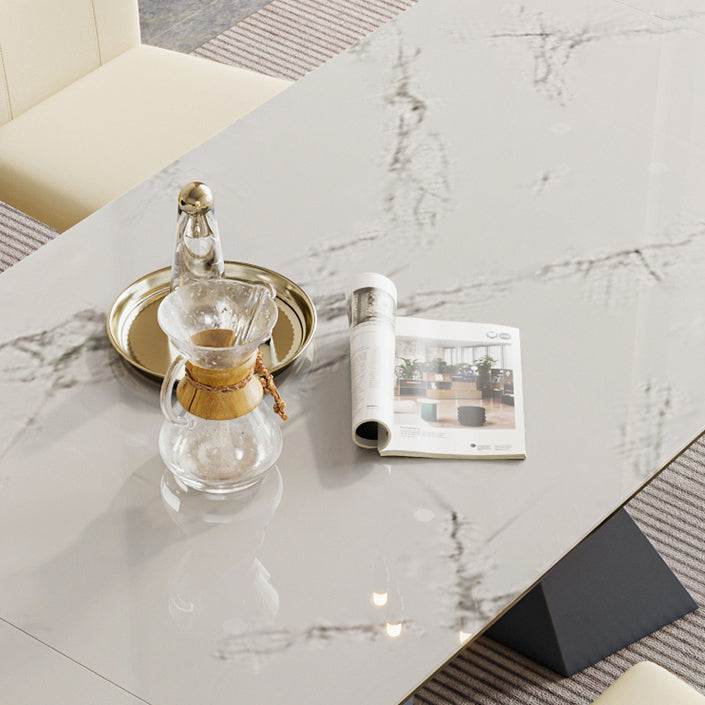 Rectangle Traditional Luxury Dining Table Sintered Stone Table with Double Pedestal Base Clearhalo ' dining_table' 'Dining Tables & Seating' 'Dining Tables' 'furn' 'furn_dining_table' 'Furniture' 'furniture_dining_table' 'Kitchen & Dining Furniture' 'kitchen&dining_furn' 'kitchen' 'kitchen_dining_table' 4112107