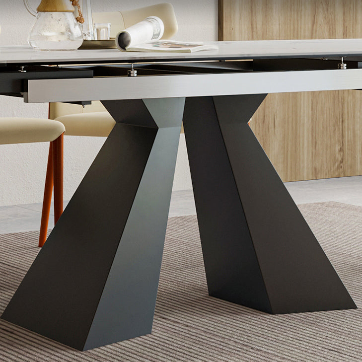 Rectangle Traditional Luxury Dining Table Sintered Stone Table with Double Pedestal Base Clearhalo ' dining_table' 'Dining Tables & Seating' 'Dining Tables' 'furn' 'furn_dining_table' 'Furniture' 'furniture_dining_table' 'Kitchen & Dining Furniture' 'kitchen&dining_furn' 'kitchen' 'kitchen_dining_table' 4112108