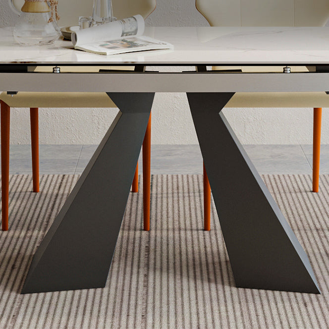 Rectangle Traditional Luxury Dining Table Sintered Stone Table with Double Pedestal Base Clearhalo ' dining_table' 'Dining Tables & Seating' 'Dining Tables' 'furn' 'furn_dining_table' 'Furniture' 'furniture_dining_table' 'Kitchen & Dining Furniture' 'kitchen&dining_furn' 'kitchen' 'kitchen_dining_table' 4112109