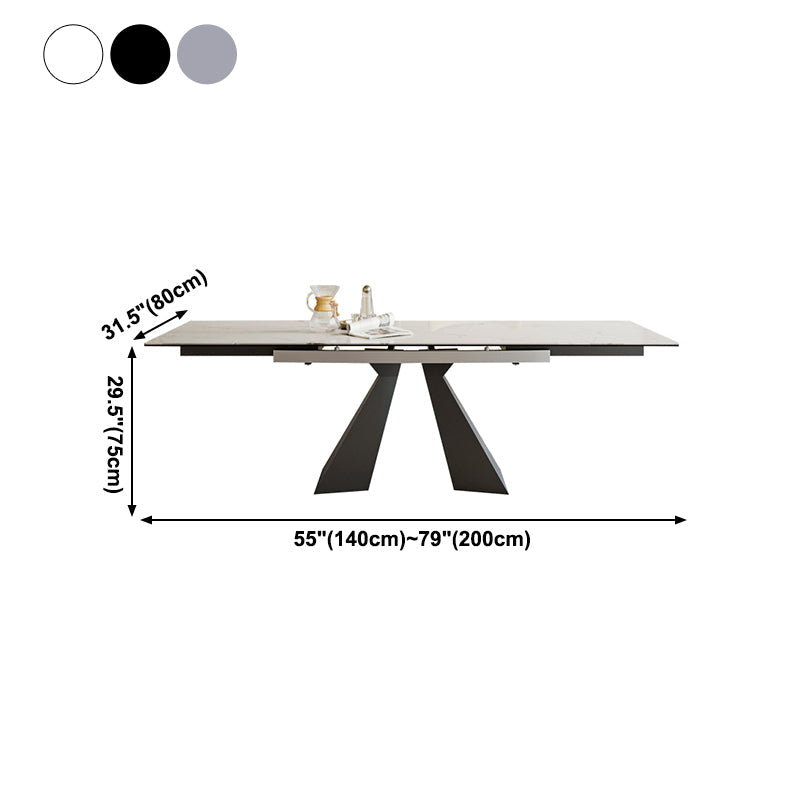 Rectangle Traditional Luxury Dining Table Sintered Stone Table with Double Pedestal Base Clearhalo ' dining_table' 'Dining Tables & Seating' 'Dining Tables' 'furn' 'furn_dining_table' 'Furniture' 'furniture_dining_table' 'Kitchen & Dining Furniture' 'kitchen&dining_furn' 'kitchen' 'kitchen_dining_table' 4112110