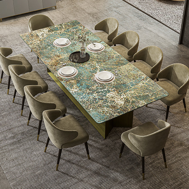 Rectangle Traditional Luxury Dining Table Green Sintered Stone Table with Trestle Base Clearhalo ' dining_table' 'Dining Tables & Seating' 'Dining Tables' 'furn' 'furn_dining_table' 'Furniture' 'furniture_dining_table' 'Kitchen & Dining Furniture' 'kitchen&dining_furn' 'kitchen' 'kitchen_dining_table' 4112158