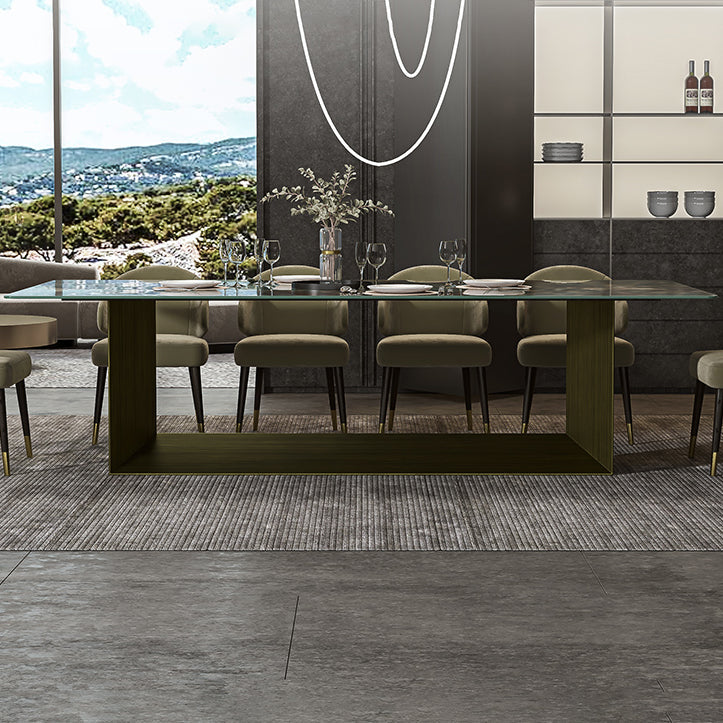 Rectangle Traditional Luxury Dining Table Green Sintered Stone Table with Trestle Base Clearhalo ' dining_table' 'Dining Tables & Seating' 'Dining Tables' 'furn' 'furn_dining_table' 'Furniture' 'furniture_dining_table' 'Kitchen & Dining Furniture' 'kitchen&dining_furn' 'kitchen' 'kitchen_dining_table' 4112159