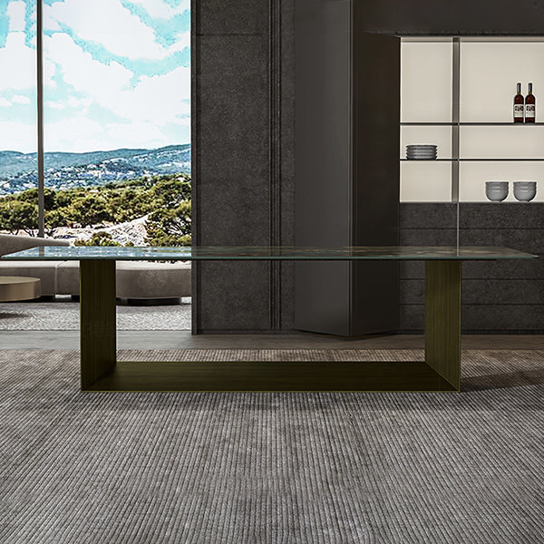 Rectangle Traditional Luxury Dining Table Green Sintered Stone Table with Trestle Base Clearhalo ' dining_table' 'Dining Tables & Seating' 'Dining Tables' 'furn' 'furn_dining_table' 'Furniture' 'furniture_dining_table' 'Kitchen & Dining Furniture' 'kitchen&dining_furn' 'kitchen' 'kitchen_dining_table' 4112165