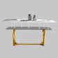 Rectangle Traditional Luxury Dining Table White Sintered Stone Table with Gold Trestle Base Clearhalo ' dining_table' 'Dining Tables & Seating' 'Dining Tables' 'furn' 'furn_dining_table' 'Furniture' 'furniture_dining_table' 'Kitchen & Dining Furniture' 'kitchen&dining_furn' 'kitchen' 'kitchen_dining_table' 4112176