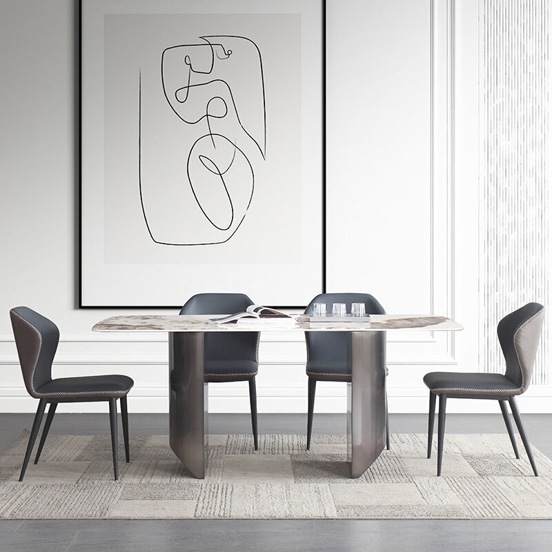 Sintered Stone Modern Rectangle Table Modern Kitchen Table with Double Pedestal in Grey Clearhalo ' dining_table' 'Dining Tables & Seating' 'Dining Tables' 'furn' 'furn_dining_table' 'Furniture' 'furniture_dining_table' 'Kitchen & Dining Furniture' 'kitchen&dining_furn' 'kitchen' 'kitchen_dining_table' 4112197