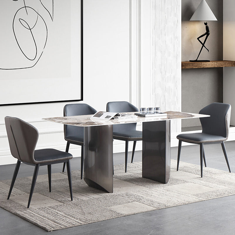 Sintered Stone Modern Rectangle Table Modern Kitchen Table with Double Pedestal in Grey Clearhalo ' dining_table' 'Dining Tables & Seating' 'Dining Tables' 'furn' 'furn_dining_table' 'Furniture' 'furniture_dining_table' 'Kitchen & Dining Furniture' 'kitchen&dining_furn' 'kitchen' 'kitchen_dining_table' 4112199