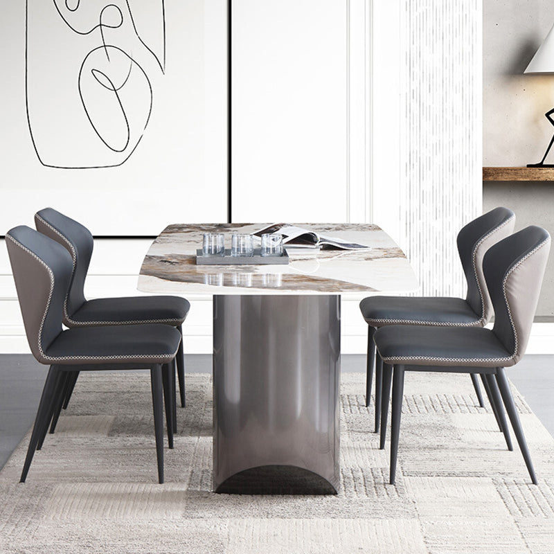 Sintered Stone Modern Rectangle Table Modern Kitchen Table with Double Pedestal in Grey Clearhalo ' dining_table' 'Dining Tables & Seating' 'Dining Tables' 'furn' 'furn_dining_table' 'Furniture' 'furniture_dining_table' 'Kitchen & Dining Furniture' 'kitchen&dining_furn' 'kitchen' 'kitchen_dining_table' 4112200