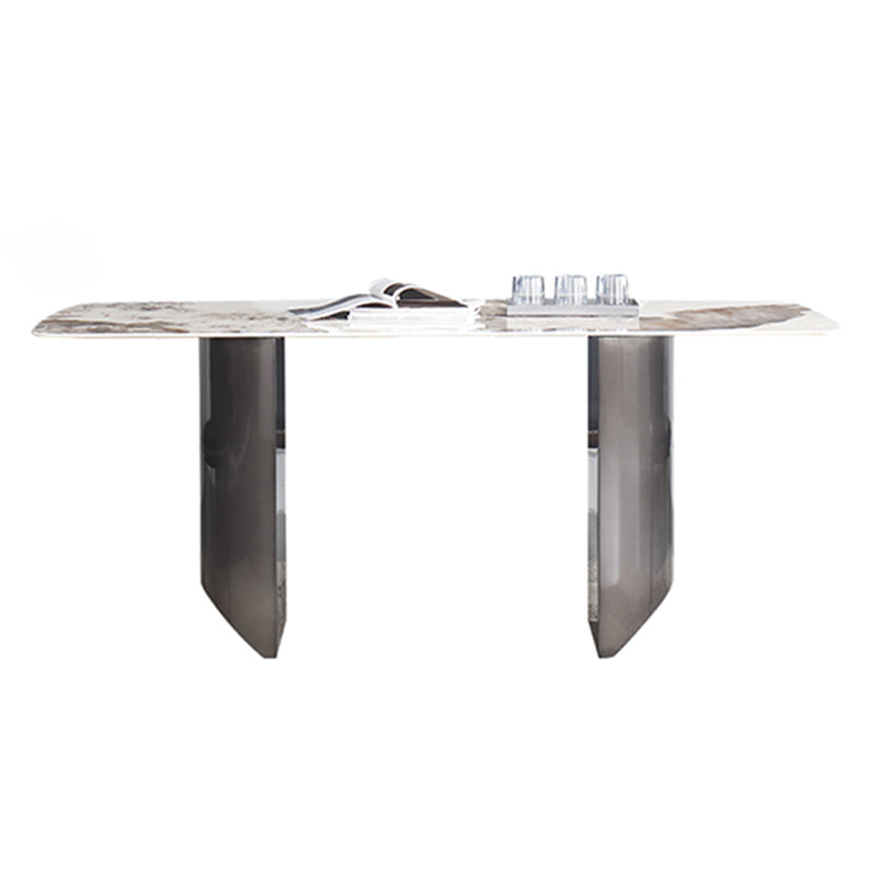 Sintered Stone Modern Rectangle Table Modern Kitchen Table with Double Pedestal in Grey Without Chairs Clearhalo ' dining_table' 'Dining Tables & Seating' 'Dining Tables' 'furn' 'furn_dining_table' 'Furniture' 'furniture_dining_table' 'Kitchen & Dining Furniture' 'kitchen&dining_furn' 'kitchen' 'kitchen_dining_table' 4112201