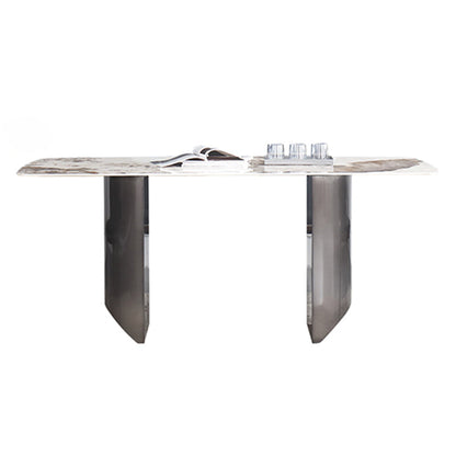 Sintered Stone Modern Rectangle Table Modern Kitchen Table with Double Pedestal in Grey Without Chairs Clearhalo ' dining_table' 'Dining Tables & Seating' 'Dining Tables' 'furn' 'furn_dining_table' 'Furniture' 'furniture_dining_table' 'Kitchen & Dining Furniture' 'kitchen&dining_furn' 'kitchen' 'kitchen_dining_table' 4112201