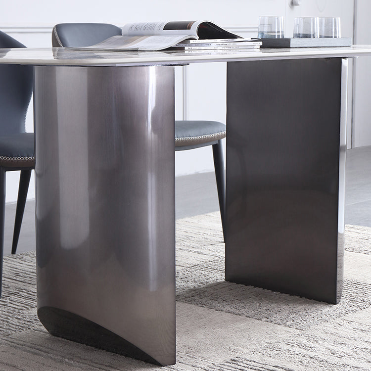 Sintered Stone Modern Rectangle Table Modern Kitchen Table with Double Pedestal in Grey Clearhalo ' dining_table' 'Dining Tables & Seating' 'Dining Tables' 'furn' 'furn_dining_table' 'Furniture' 'furniture_dining_table' 'Kitchen & Dining Furniture' 'kitchen&dining_furn' 'kitchen' 'kitchen_dining_table' 4112204