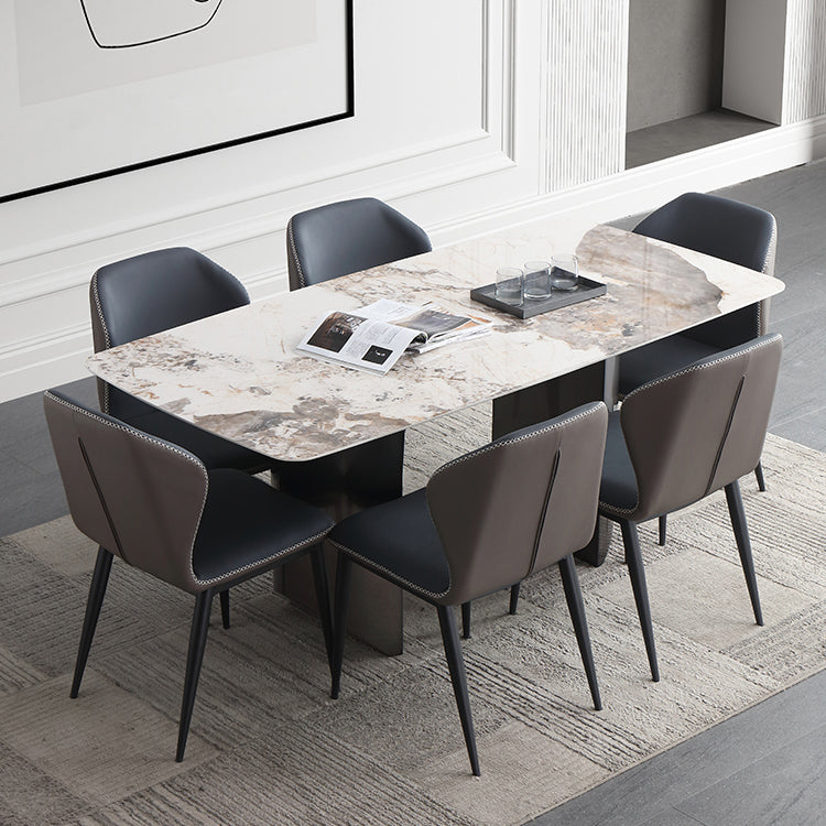 Sintered Stone Modern Rectangle Table Modern Kitchen Table with Double Pedestal in Grey Clearhalo ' dining_table' 'Dining Tables & Seating' 'Dining Tables' 'furn' 'furn_dining_table' 'Furniture' 'furniture_dining_table' 'Kitchen & Dining Furniture' 'kitchen&dining_furn' 'kitchen' 'kitchen_dining_table' 4112206