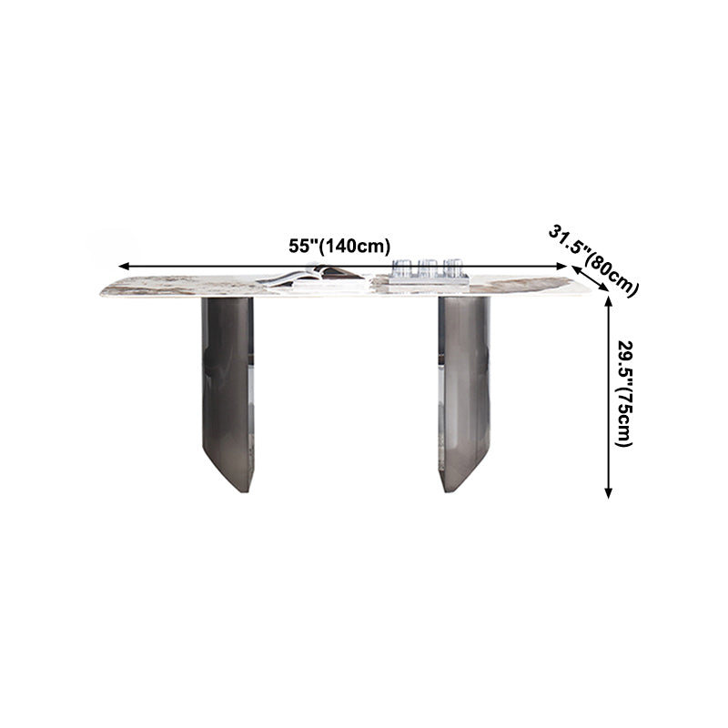Sintered Stone Modern Rectangle Table Modern Kitchen Table with Double Pedestal in Grey Clearhalo ' dining_table' 'Dining Tables & Seating' 'Dining Tables' 'furn' 'furn_dining_table' 'Furniture' 'furniture_dining_table' 'Kitchen & Dining Furniture' 'kitchen&dining_furn' 'kitchen' 'kitchen_dining_table' 4112207