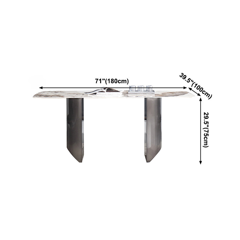 Sintered Stone Modern Rectangle Table Modern Kitchen Table with Double Pedestal in Grey Clearhalo ' dining_table' 'Dining Tables & Seating' 'Dining Tables' 'furn' 'furn_dining_table' 'Furniture' 'furniture_dining_table' 'Kitchen & Dining Furniture' 'kitchen&dining_furn' 'kitchen' 'kitchen_dining_table' 4112209
