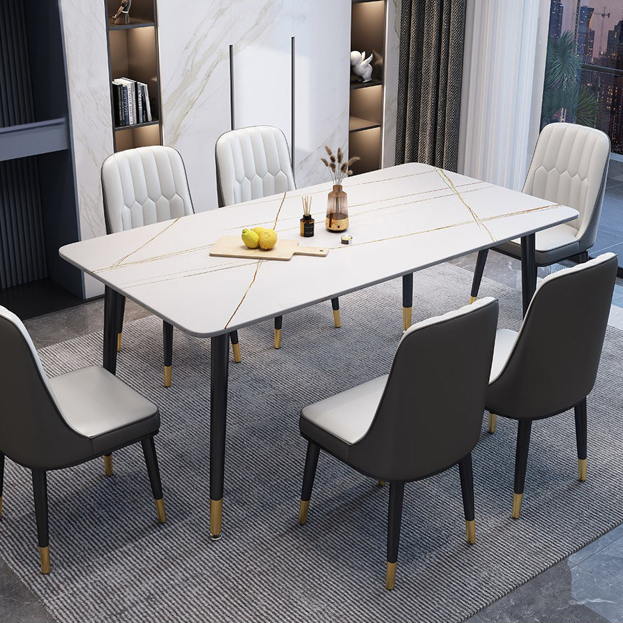 Contemporary Style Dining Site Table Stone Dining Table Rectangle for Dining Room White Gold Without Chairs Clearhalo ' dining_table' 'Dining Tables & Seating' 'Dining Tables' 'furn' 'furn_dining_table' 'Furniture' 'furniture_dining_table' 'Kitchen & Dining Furniture' 'kitchen&dining_furn' 'kitchen' 'kitchen_dining_table' 4112221