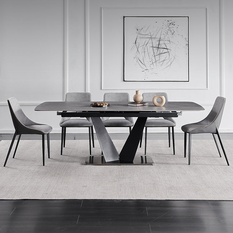 Contemporary Pedestal Dinner Table Stone Dining Table Rectangle for Home Clearhalo ' dining_table' 'Dining Tables & Seating' 'Dining Tables' 'furn' 'furn_dining_table' 'Furniture' 'furniture_dining_table' 'Kitchen & Dining Furniture' 'kitchen&dining_furn' 'kitchen' 'kitchen_dining_table' 4112242