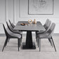 Contemporary Pedestal Dinner Table Stone Dining Table Rectangle for Home Clearhalo ' dining_table' 'Dining Tables & Seating' 'Dining Tables' 'furn' 'furn_dining_table' 'Furniture' 'furniture_dining_table' 'Kitchen & Dining Furniture' 'kitchen&dining_furn' 'kitchen' 'kitchen_dining_table' 4112243