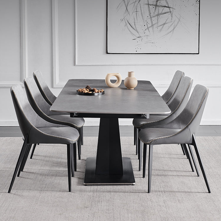 Contemporary Pedestal Dinner Table Stone Dining Table Rectangle for Home Clearhalo ' dining_table' 'Dining Tables & Seating' 'Dining Tables' 'furn' 'furn_dining_table' 'Furniture' 'furniture_dining_table' 'Kitchen & Dining Furniture' 'kitchen&dining_furn' 'kitchen' 'kitchen_dining_table' 4112243