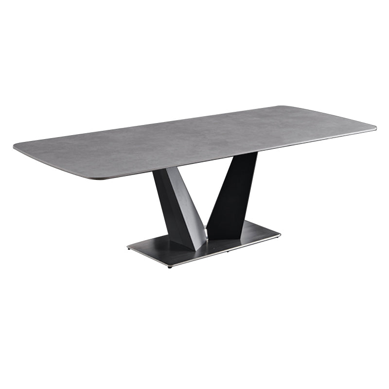 Contemporary Pedestal Dinner Table Stone Dining Table Rectangle for Home Fixed Table Without Chairs Clearhalo ' dining_table' 'Dining Tables & Seating' 'Dining Tables' 'furn' 'furn_dining_table' 'Furniture' 'furniture_dining_table' 'Kitchen & Dining Furniture' 'kitchen&dining_furn' 'kitchen' 'kitchen_dining_table' 4112250
