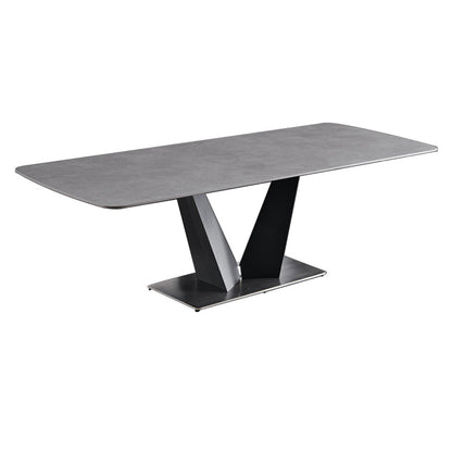 Contemporary Pedestal Dinner Table Stone Dining Table Rectangle for Home Fixed Table Without Chairs Clearhalo ' dining_table' 'Dining Tables & Seating' 'Dining Tables' 'furn' 'furn_dining_table' 'Furniture' 'furniture_dining_table' 'Kitchen & Dining Furniture' 'kitchen&dining_furn' 'kitchen' 'kitchen_dining_table' 4112250